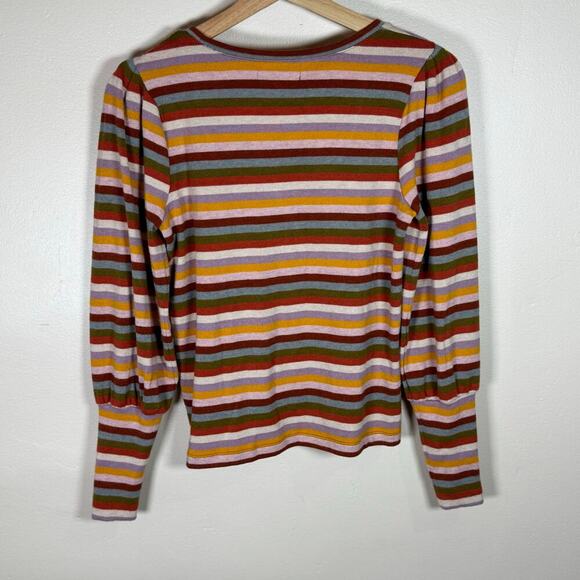 Madewell Striped Puff-Sleeve Scoopneck Top Twee Y2K Multicolor 70s - Picture 6 of 11